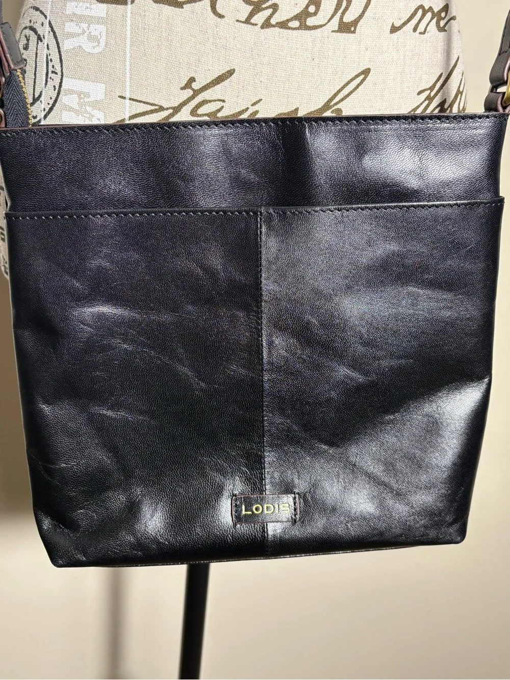Lodis Black Leather Crossbody Bag Vintage 1965 Collection Adjustable Strap